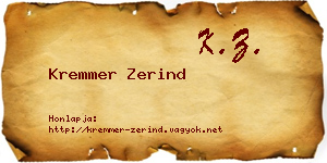 Kremmer Zerind névjegykártya